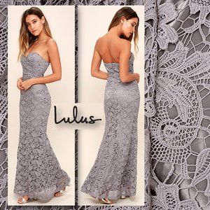 LULU'S Inherent Beauty Grey Lace Strapless Dress